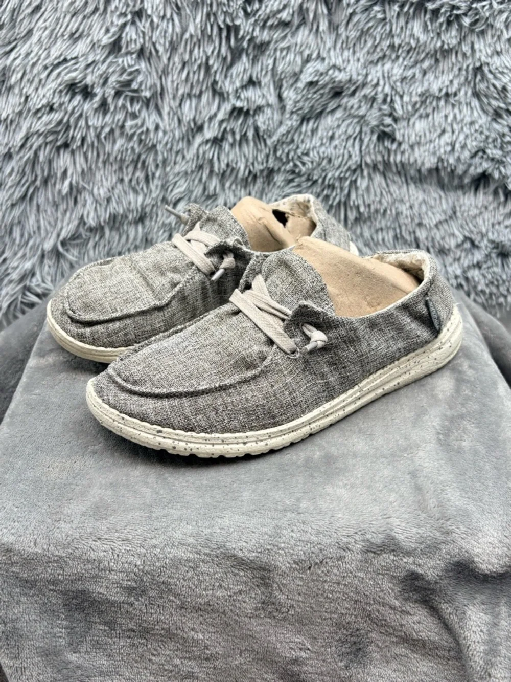 Hey Dude Shoes Womens 7 Wendy L Linen Slip On Casual Gray